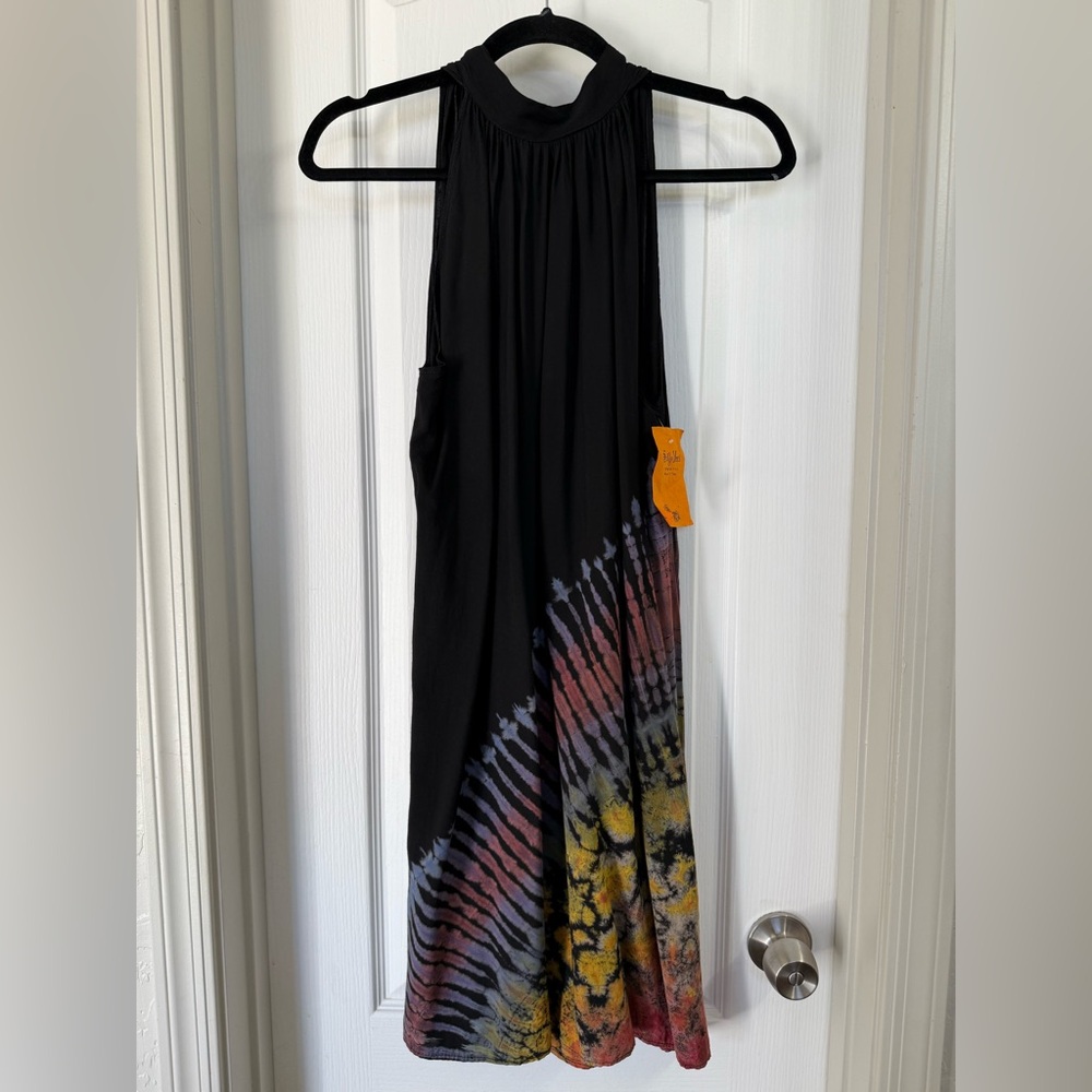 NWT Silly Yeti Imports (Nepal/Tibet) Handmade Black Tie Dye Halter Dress